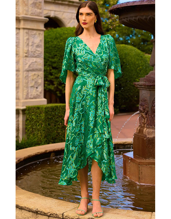Garden Maze Wrap Dress Green Aqua Floral