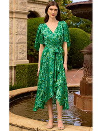 Garden Maze Wrap Dress Green Aqua Floral