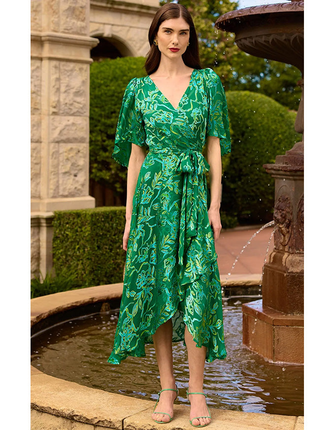 Garden Maze Wrap Dress Green Aqua Floral