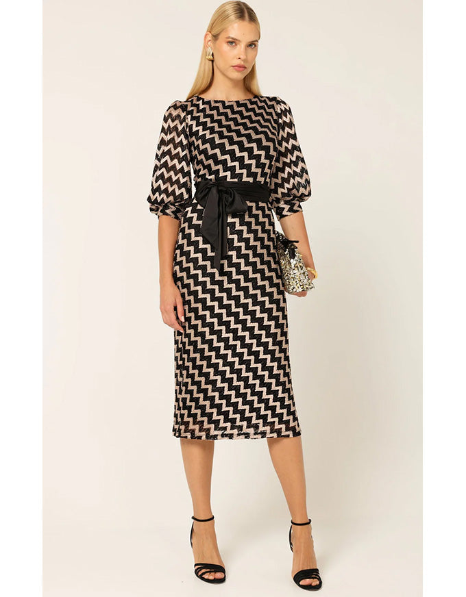 Heart of Paris Dress Black Gold Chevron