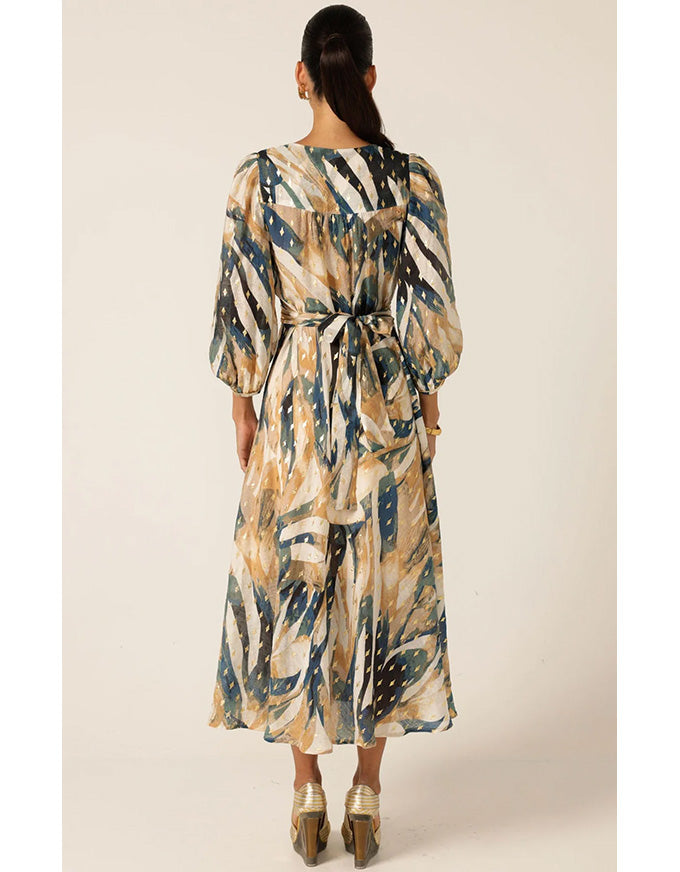 La Mer Midi Dress - Navy Sand Gold