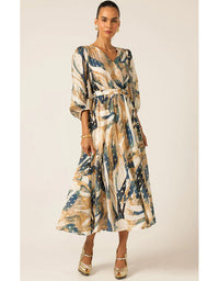 La Mer Midi Dress - Navy Sand Gold