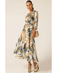 La Mer Midi Dress - Navy Sand Gold