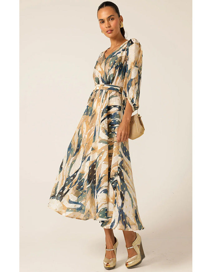 La Mer Midi Dress - Navy Sand Gold