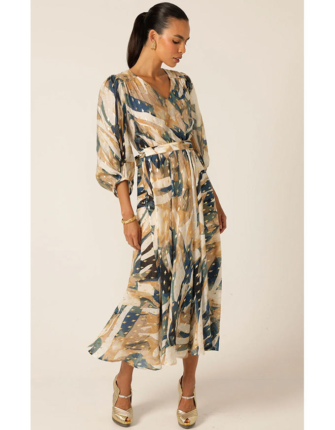 La Mer Midi Dress - Navy Sand Gold