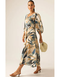 La Mer Midi Dress - Navy Sand Gold