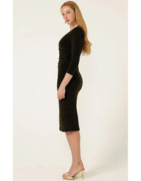 Lenora Midi Dress Black Gold Lurex