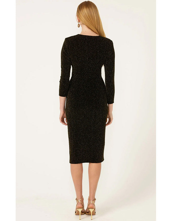 Lenora Midi Dress Black Gold Lurex