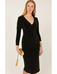 Lenora Midi Dress Black Gold Lurex