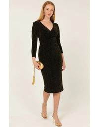 Lenora Midi Dress Black Gold Lurex