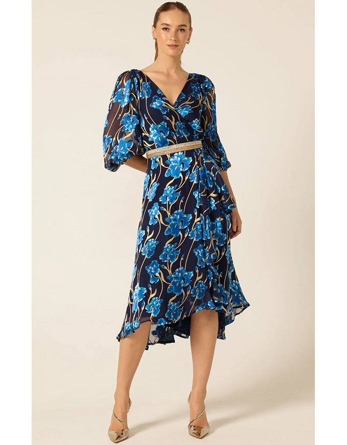 Linnee Wrap Midi Dress - Blue Iris
