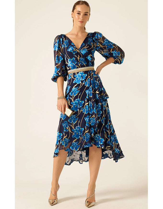 Linnee Wrap Midi Dress - Blue Iris