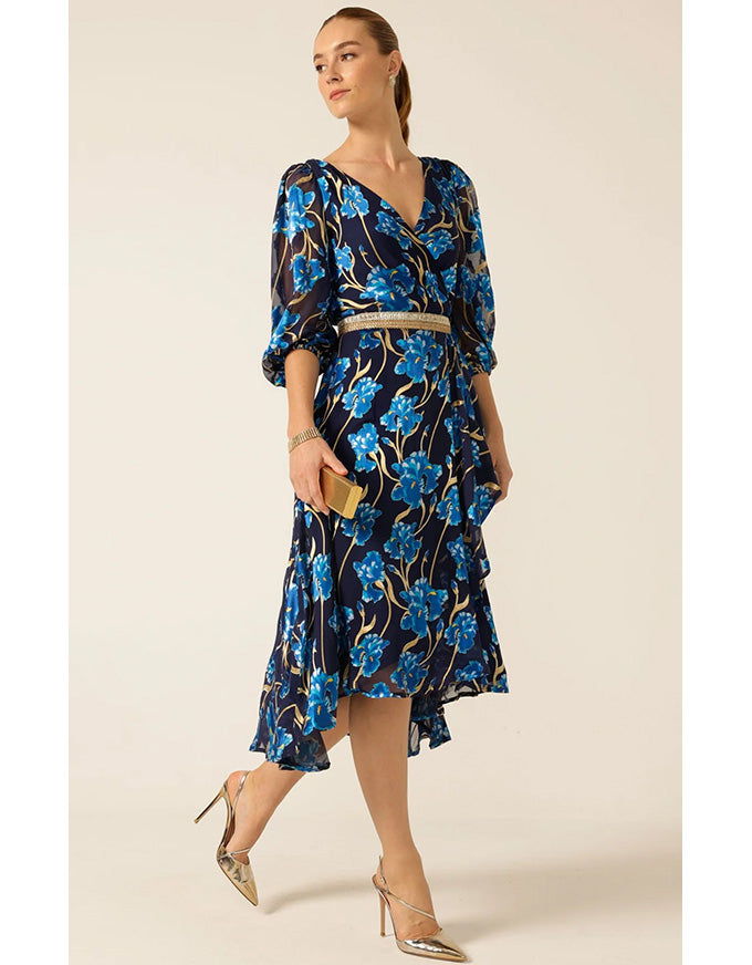 Linnee Wrap Midi Dress - Blue Iris