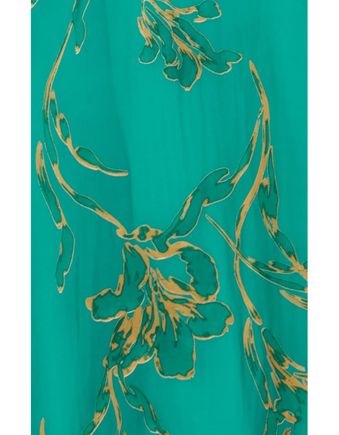 Lorelei Wrap Midi Dress Jade Gold Flora