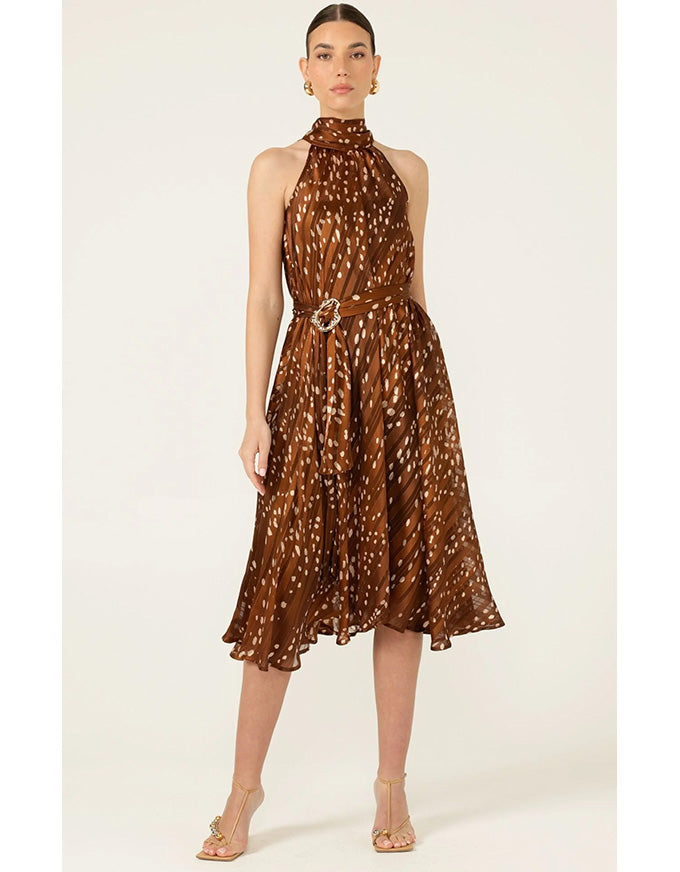 Maple Midi Dress Mocha Cream Spot