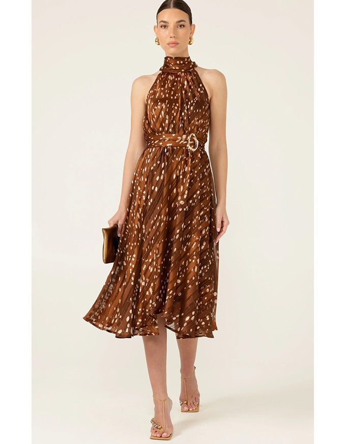 Maple Midi Dress Mocha Cream Spot