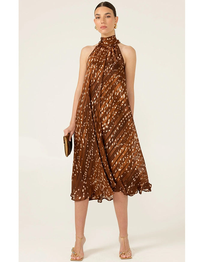 Maple Midi Dress Mocha Cream Spot