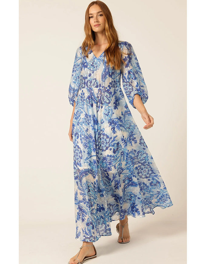 Mykonos Maxi Dress Blue Silver Batique