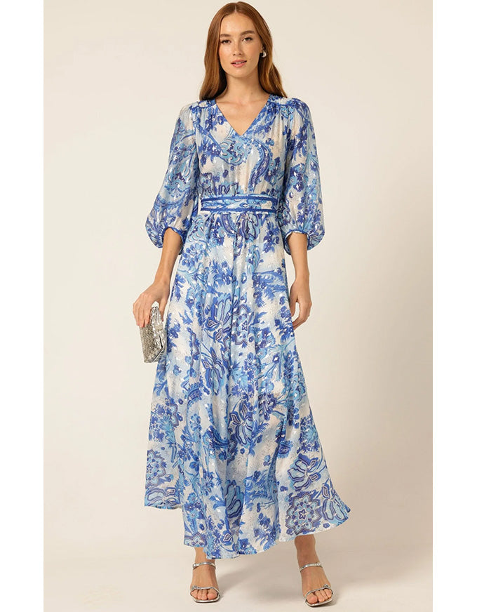 Mykonos Maxi Dress Blue Silver Batique
