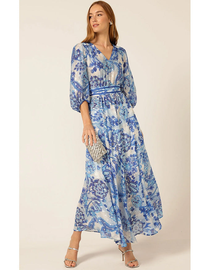 Mykonos Maxi Dress Blue Silver Batique