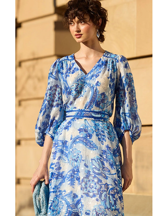 Mykonos Maxi Dress Blue Silver Batique