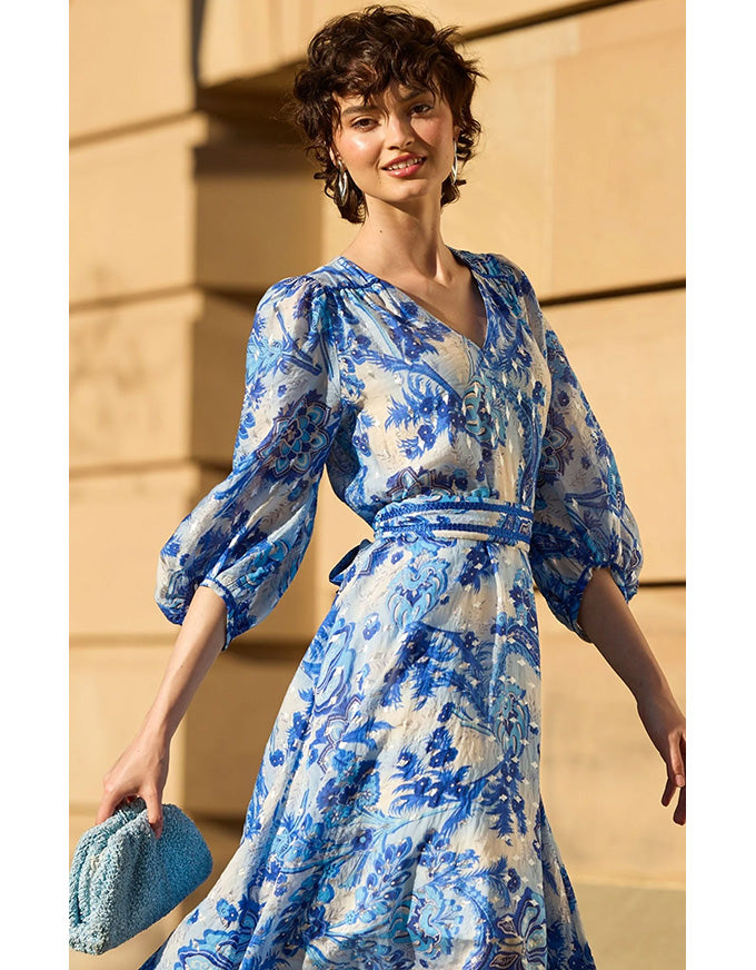 Mykonos Maxi Dress Blue Silver Batique