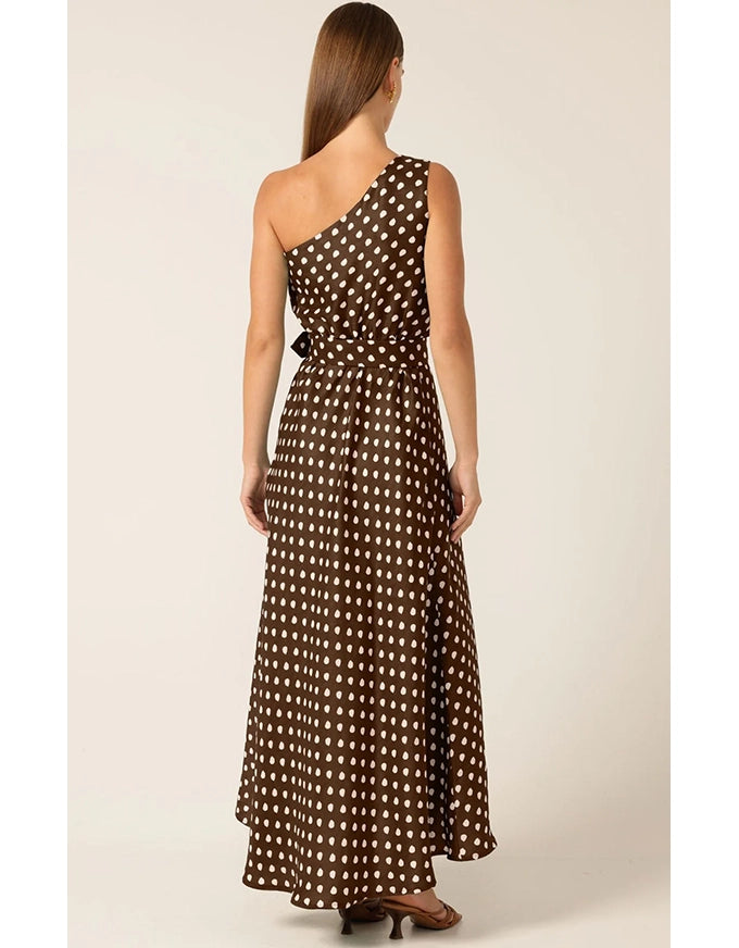 Gardenia One Shoulder Dress Choc Cream Spot
