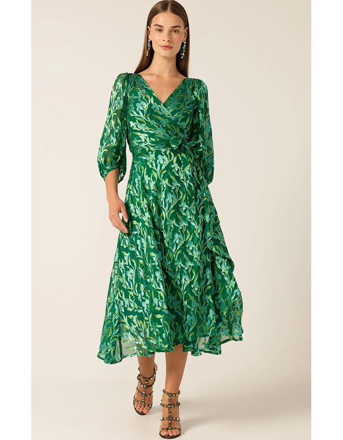 Orchid Wrap Midi Dress - Green Botanical Bombo Clothing Co. Orchid Wrap Midi Dress - Green Botanical Bombo Clothing Co.