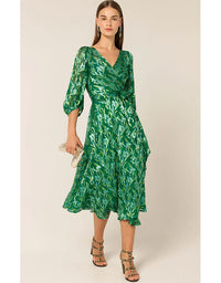 Orchid Wrap Midi Dress - Green Botanical