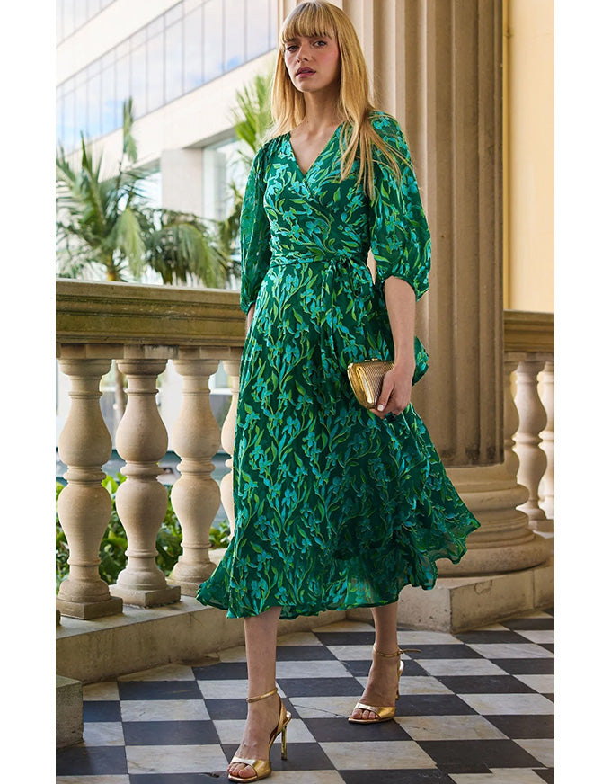 Orchid Wrap Midi Dress - Green Botanical