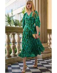 Orchid Wrap Midi Dress - Green Botanical