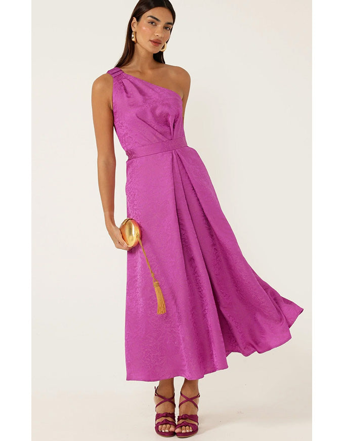 Orleans One Shoulder Midi Dress Magenta