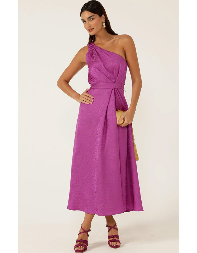 Orleans One Shoulder Midi Dress Magenta