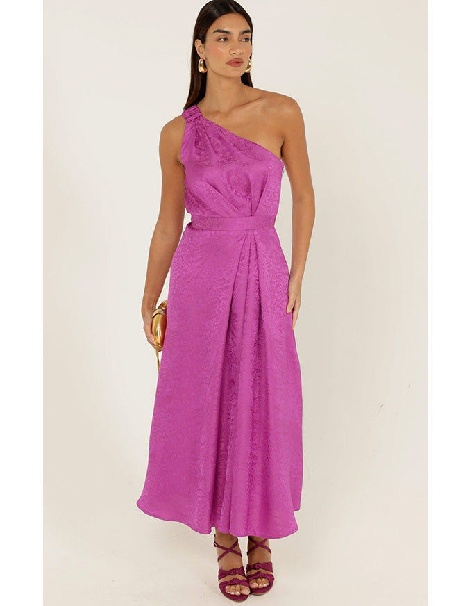 Orleans One Shoulder Midi Dress Magenta