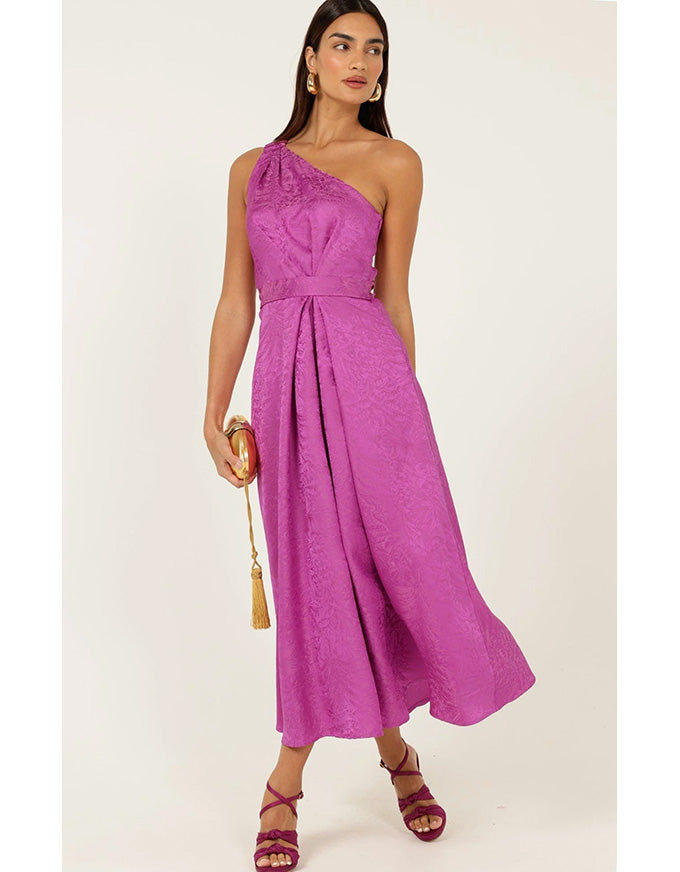 Orleans One Shoulder Midi Dress Magenta