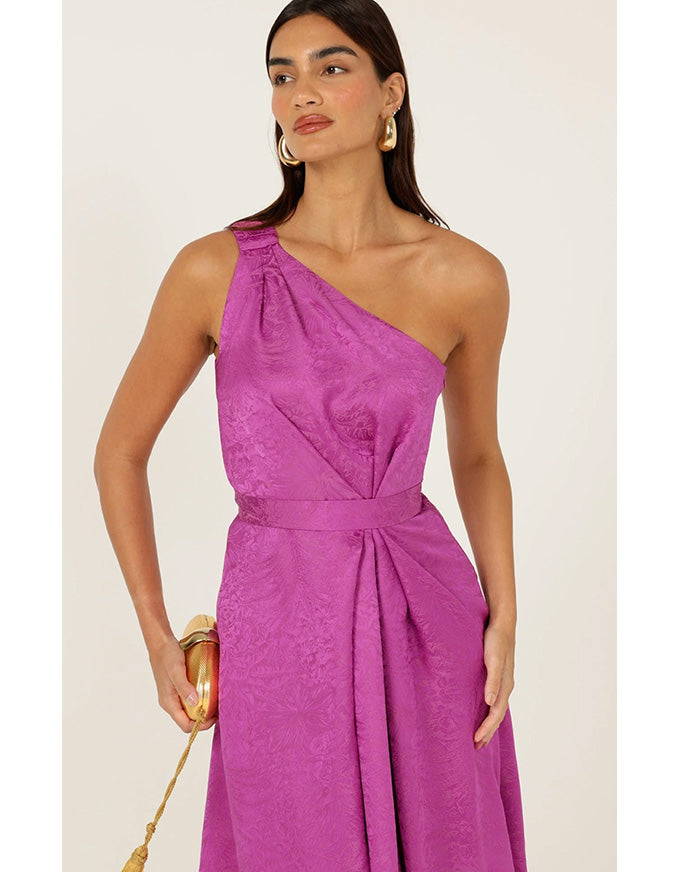 Orleans One Shoulder Midi Dress Magenta