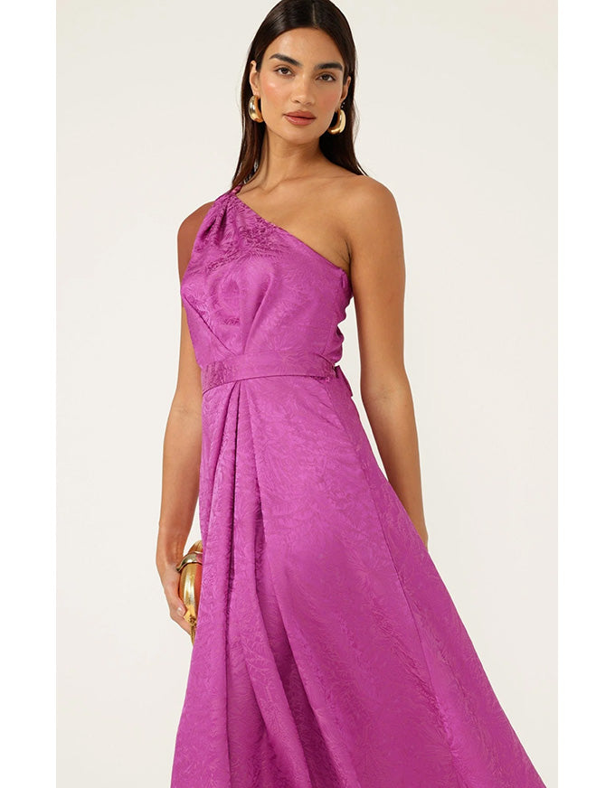 Orleans One Shoulder Midi Dress Magenta