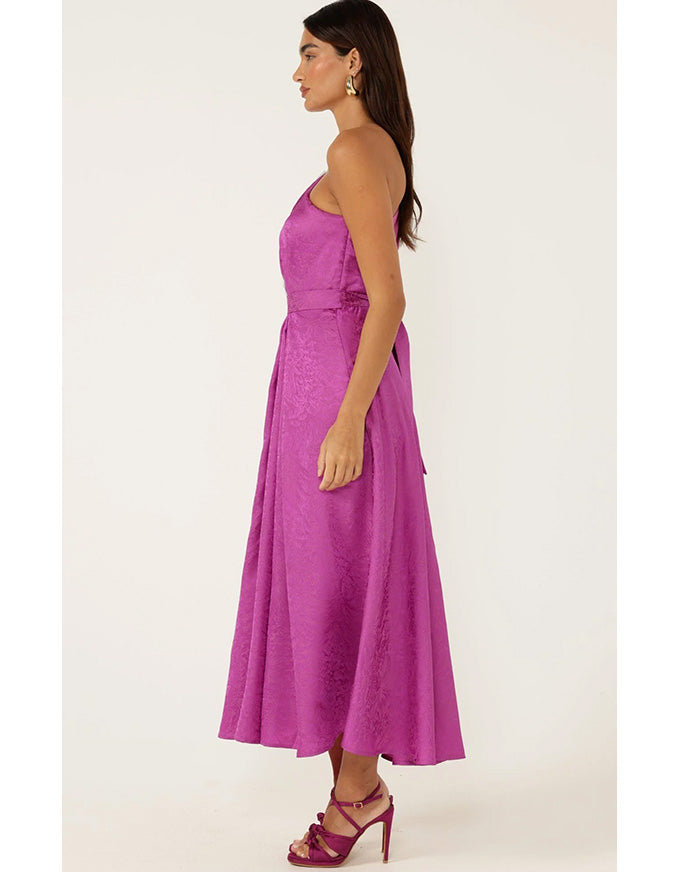 Orleans One Shoulder Midi Dress Magenta