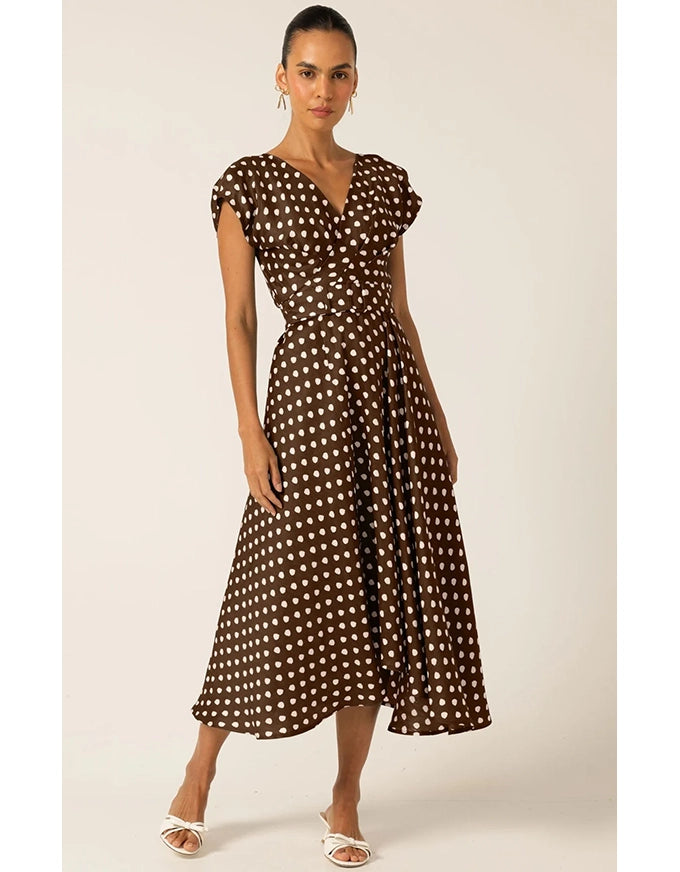 Dottie Wrap Midi Choc Cream Spot