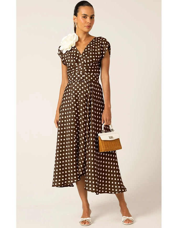 Dottie Wrap Midi Choc Cream Spot