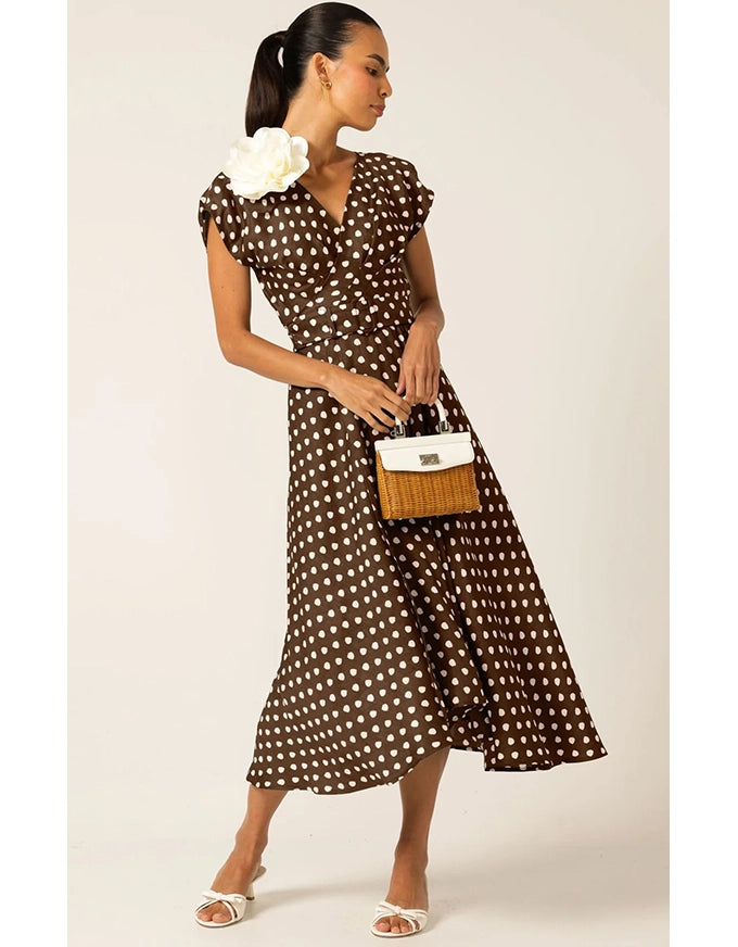 Dottie Wrap Midi Choc Cream Spot