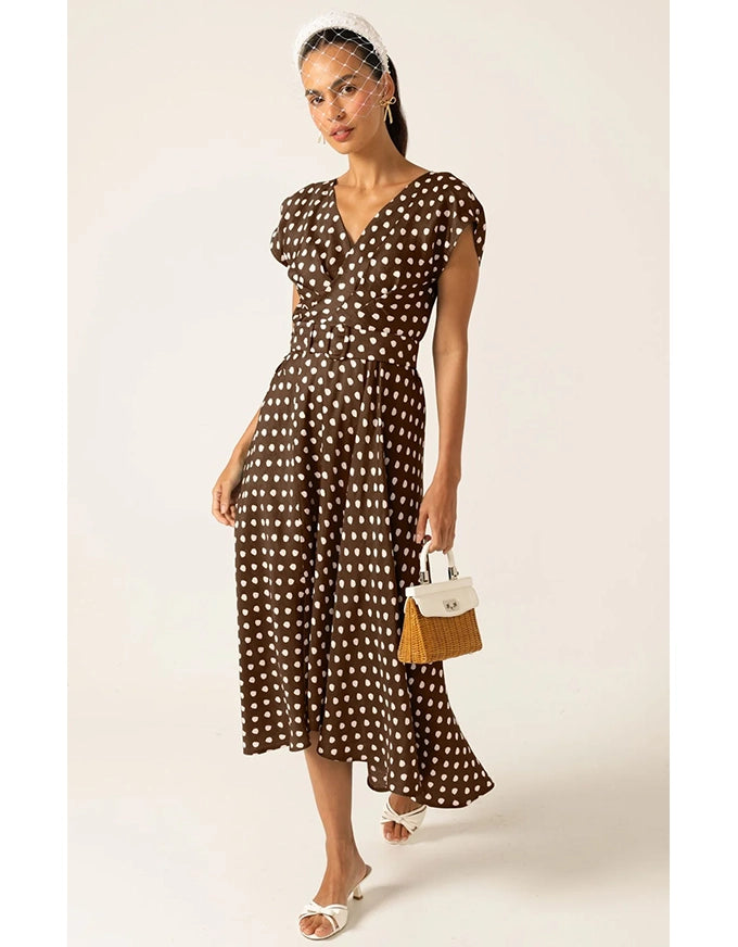 Dottie Wrap Midi Choc Cream Spot