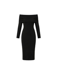 Black off-shoulder dress on a white background