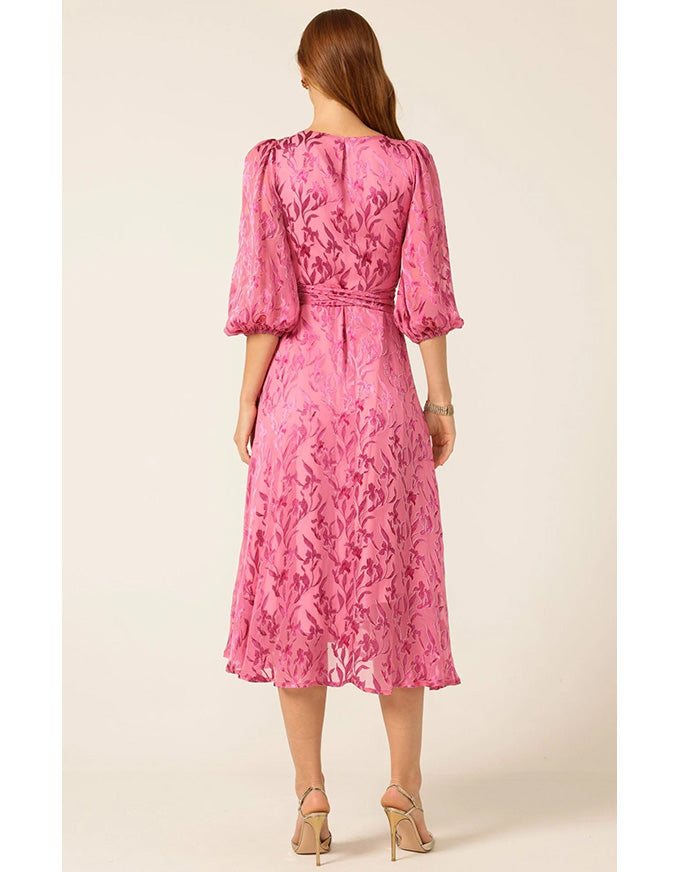 Sherbet Breeze Midi Wrap Dress Magenta Botanical