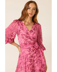 Sherbet Breeze Midi Wrap Dress Magenta Botanical