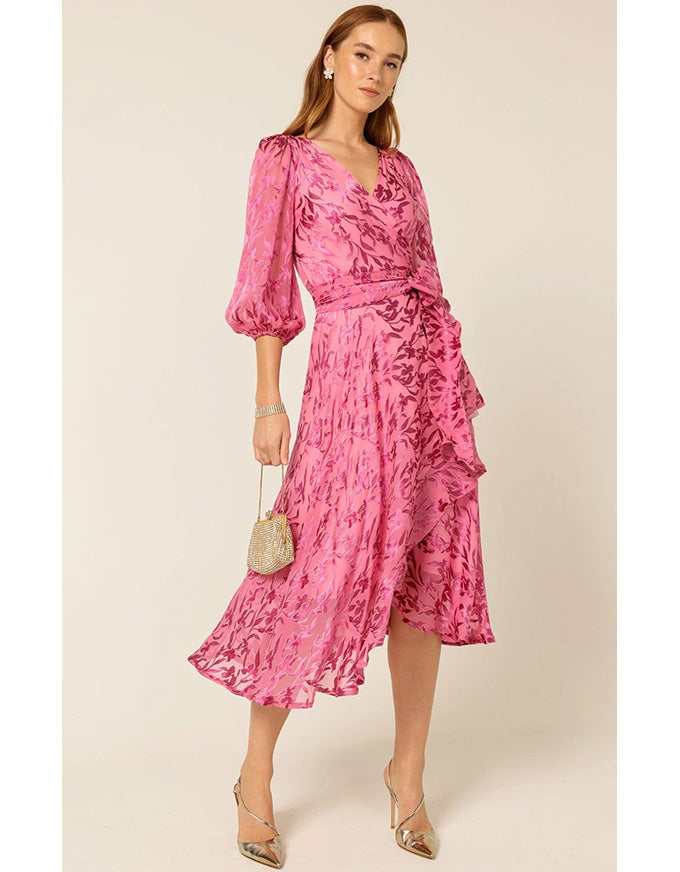 Sherbet Breeze Midi Wrap Dress Magenta Botanical