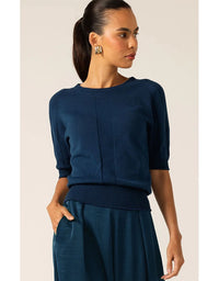 Short Sleeve Raglan Knit Top Steele Blue