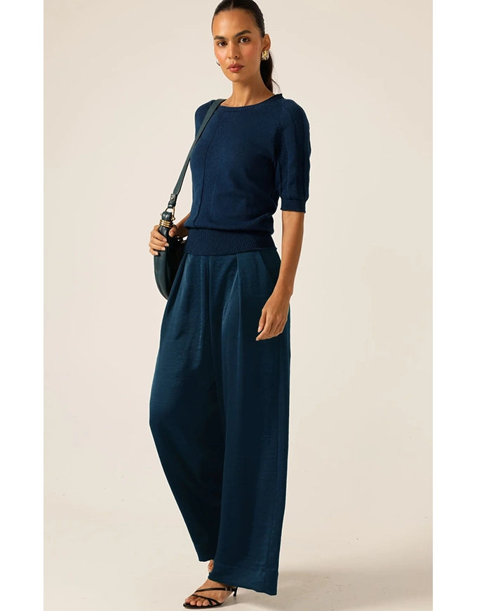 Short Sleeve Raglan Knit Top Steele Blue