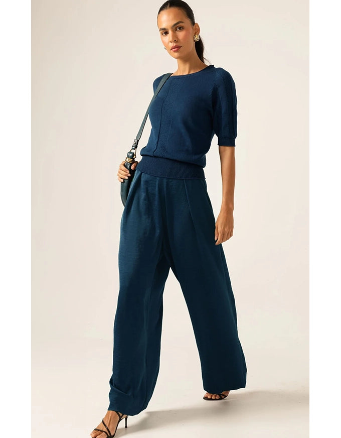 Short Sleeve Raglan Knit Top Steele Blue