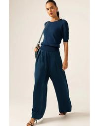 Short Sleeve Raglan Knit Top Steele Blue